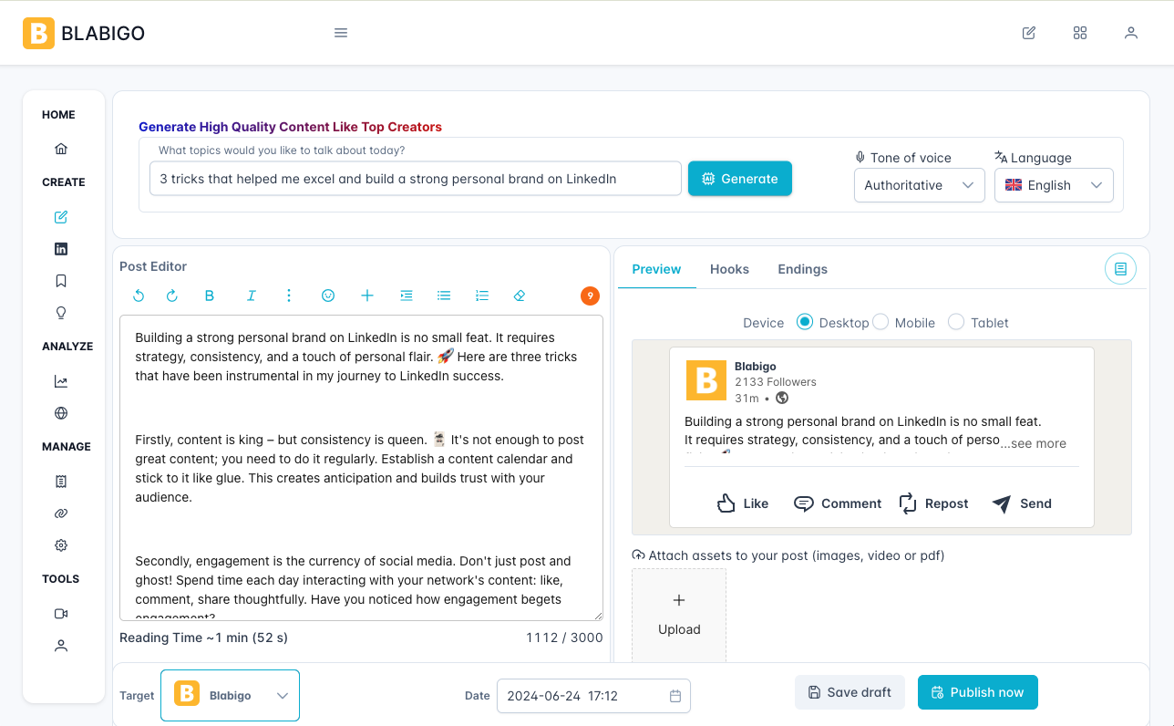 Generate LinkedIn content with AI
